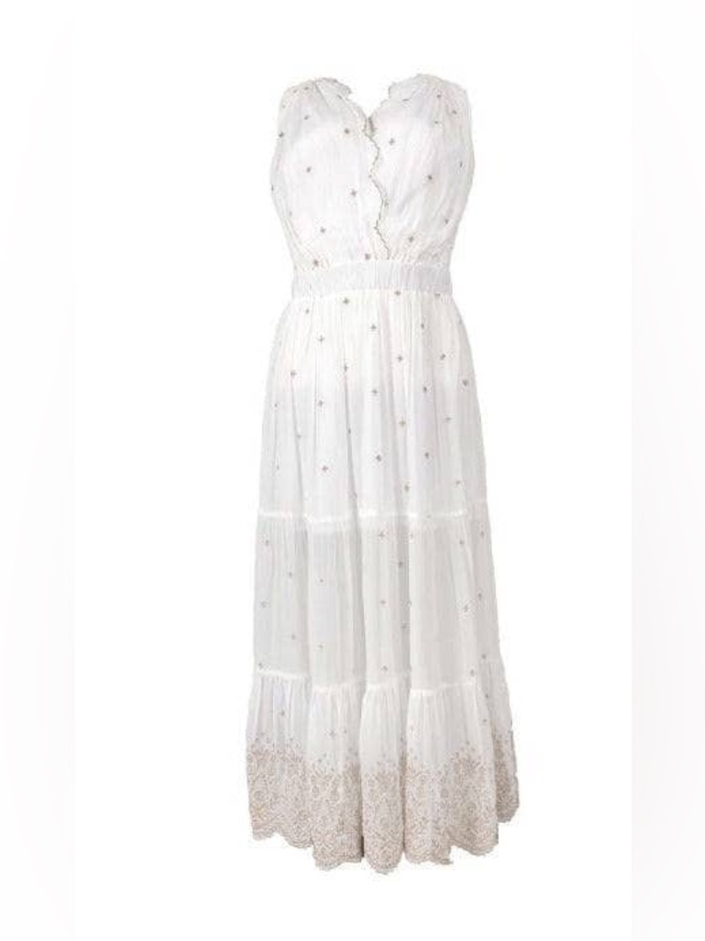 Guadalupe Johana White Gold Embroidered Dress S